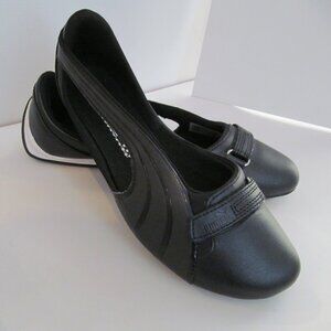 Puma Espera III Black Leather Racing Slip On Shoes Vintage Y2K Ballerinas US 8